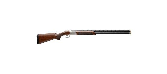 Break action 12 gauge shotgun with polished blued finish.